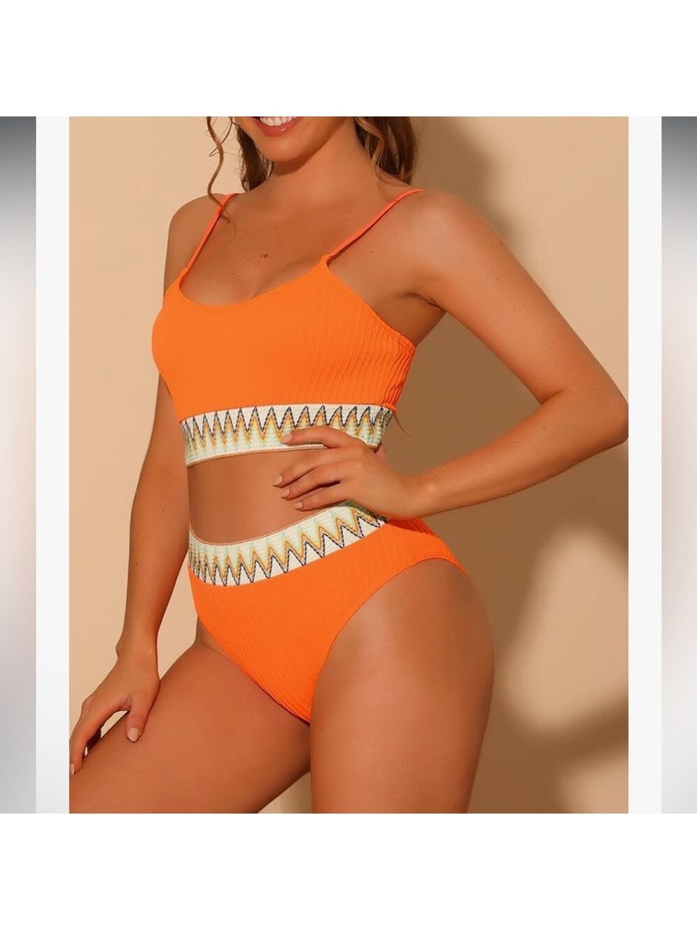 Women's High Waisted Ribbed Bikini Sets, Two Pieces
